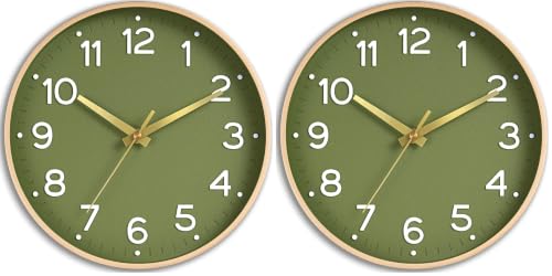 Image of Roymnie Wall Clock Green, Silent Wall Clocks Battery Operated 8 Inch-Modern Non Ticking Analog Clock Decorative for Kitchen Office Bathroom Bedroom(Gold) (Pack of 2)