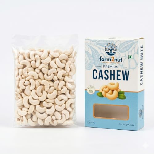 Image of farm2nut W320 Medium Size Cashew Nuts (250g) | Natural Whole Kaju | Airtight Jar | Fresh & Crunchy nuts