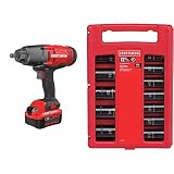 Craftsman V20* Impact Wrench Kit, Hog Ring, Cordless, 1/2-Inch w/Impact Socket Set, Metric, 1/2-Inch, 12-Piece (CMCF900M1 & CMMT15887)