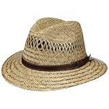 Lipodo Traveller Hut Strohhut Kunstleder Garniturband Made in Italy Damen und Herren Frühling Sommer Natur L (58-59 cm)