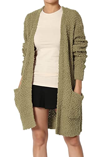 TheMogan Women's S~3X Loose Fit Popcorn Knit Long Sleeve Pocket Open Sweater Cardigan
