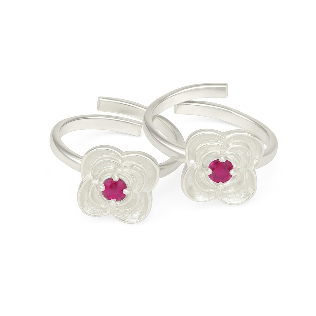 lbv 925 Sterling Silver Floral Toe Ring for Women with Pink Stone | Adjustable and comfortable Boho Toe Ring | Ethnic & Casual Wear Foot Jewellery-picture-24