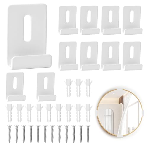 Image of 12 Pcs Metal Mirror Holder Clips, Wide Channel Mirror Hanging Kit, Heavy Duty Mirror Holders for Wall Mounting, Frameless Mirror Mounting Hardware, Mirror Hangers Retainer with Screw Fit 1 /4 inch(White)