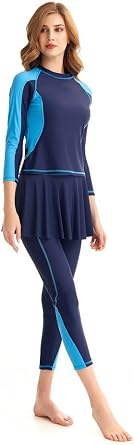 Women's Full Body Swimsuit Long Sleeve Long Leg Swimwear with Swim Skirt Set Rash Guard
