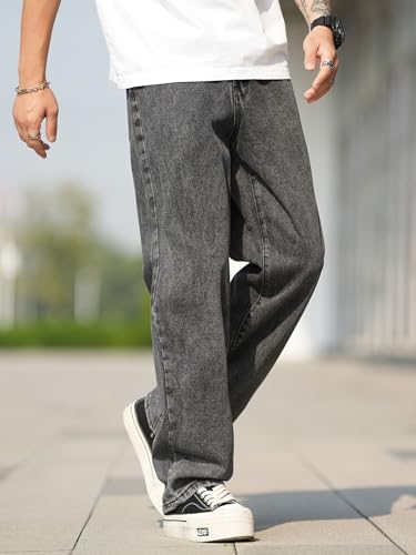 Image of URBAN POCKETS Jeans for Men | Denim Jeans | Relaxed Fit | Baggy Style | Wide Leg | Streetwear | Casual Wear | Everyday Comfort (U-20-21)