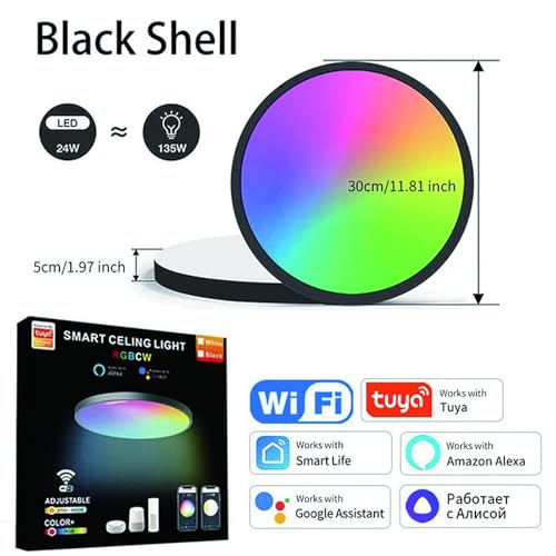 Smart LED Ceiling Light Dimmable, 24W Flush Led RGB Colour Changing Ceiling Light Compatible with Alexa & Google Home 30CM Ceiling Lamps for Bedroom Bathroom Living Room (2700-6500K) - Image 3