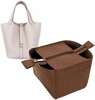 MTRSUE Felt Purse organizer Insert for Handbag, Women Handbag Organizers With Metal Zipper for Picotin (22, BROWN-Y)