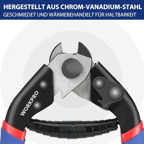 WORKPRO Drahtseilschneider Drahtschneider 190mm, Drahtseilschere Kabelschneider, Chrom-Vanadium-Stahl, Schneiden für Drahtseil Edelstahl Seil Fahrrad Bremshebel Kabel Reparatur