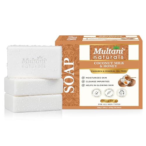 Image of Multani Natural Coconut Milk & Honey Soap - 125 gm (Pack Of 3) | Helps In Reducing Acne | For Deep Hydration & Glow | Helps Rejuvenate Dull & Tired Skin | Paraben Free | Clinically Tested | For All Skin Types | Soap Bar For Men & Women