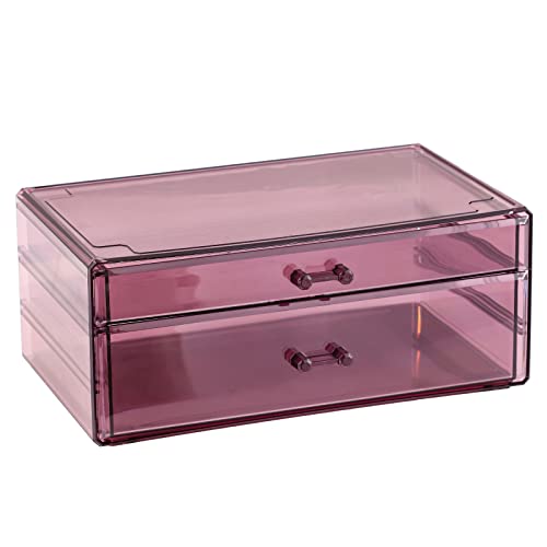 Cq acrylic Purple Makeup Organizer And Storage Stackable Skin Care Cosmetic Display Case With 2 Drawers Make up Stands For Jewelry Hair Accessories Beauty Skincare Product Organizing