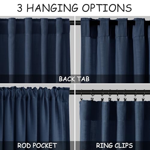 Image of Nanspring Denim Blue Linen Curtains 84 Inch Length 2 Panels Set for Living Room Rod Pocket Back Tab Light Filtering Window Drapes for Bedroom Dining Room Protect Privacy Country Farmhouse Decor 52x84