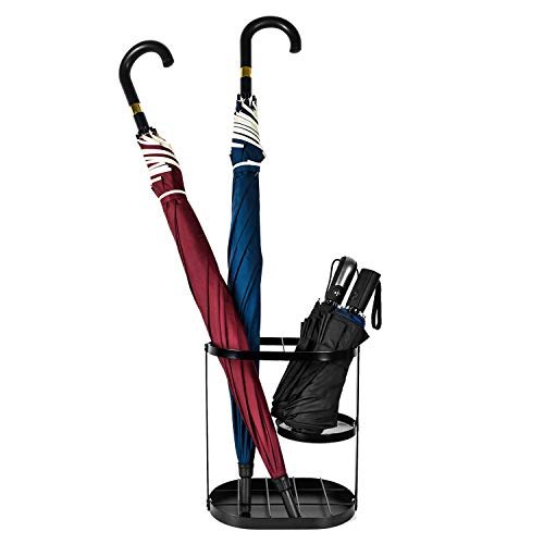 Black Metal Umbrella Stand Rack, Assembled Umbrella Storage Holder, Bucket Shelf Freestanding Entryway