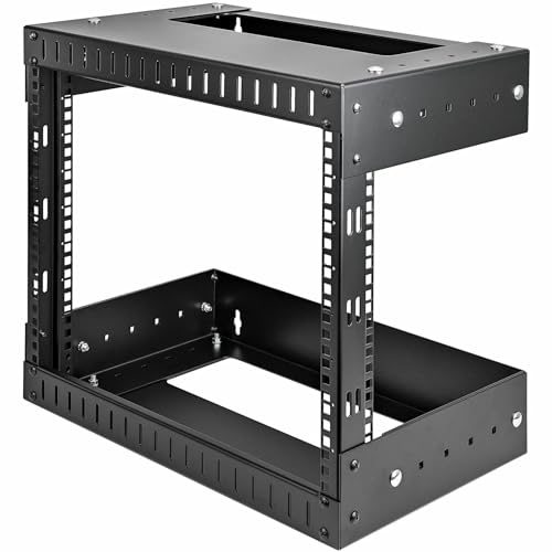 Image of StarTech.com 8U 19 inch Wall Mount Network Rack - Adjustable Depth 12-20 inch 2 Post Open Frame Server Room Rack for AV /Data / IT Communication /Computer Equipment /Switch w /Cage Nuts & Screws (RK812WALLOA)