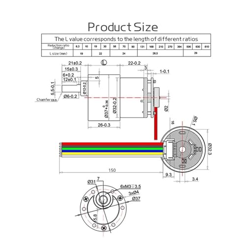 Moteur encodeur Hall JGB37-520 6V à inversion de sens pour régulation exacte - 2