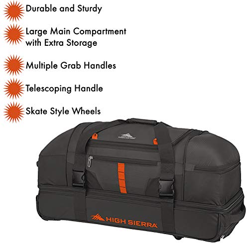 High Sierra Evolution Drop Bottom Rolling Duffel Bag, Mercury/Redline, 30-Inch
