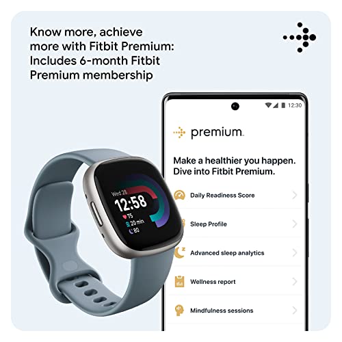Image of Fitbit Versa 4 Fitness Smartwatch with Daily Readiness, GPS, 24 /7 Heart Rate, 40+ Exercise Modes, Sleep Tracking and More, Waterfall Blue /Platinum, One Size (S & L Bands Included), Pack of 10