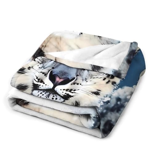 Couverture léopard des neiges yeux bleus, jeté de lit décoratif chaud