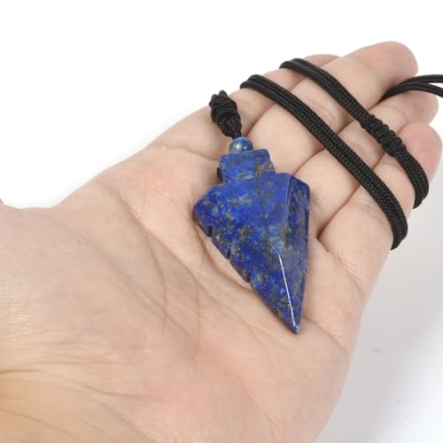 Natural Gemstone 47mm Arrowhead Flatback Spearhead Healing Stone Crystal Amulet Pendant Adjustable Braided Cord Necklace 18 to 28 Inch4