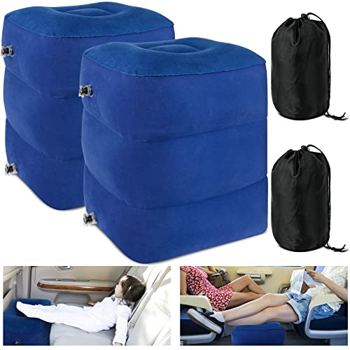 Inflatable Travel Foot Rest Pillow, Toddler & Kids Airplane Bed, Adjustable Height Leg Pillows For Sleeping, Airplane Travel Essentials Foot Pillow For Airplane Travel Car Train Office 2Pk (Blue) #TOP7