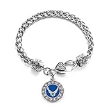Inspired Silver - Air Force Symbol - Silver Braided Bracelet for Women - Circle Charm Bracelet Jewelry Gift with Cubic Zirconia - Women's Charm Bracelet with Lobster Claw Clasp