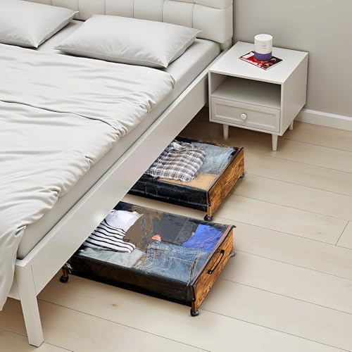 VEVOR Under Bed Storage with Wheels, 36.0 x 18.1 x 7.3 inch, Underbed Containers with Clear Lid, Underbed Shoe Organizer, Rolling Under the Bed Storage Bins for Clothes Shoes Blankets Bedroom, 2 Pack