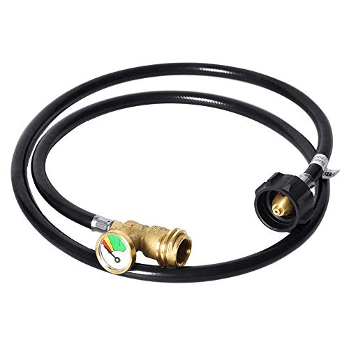 6 Feet Propane Tank Extension Hose with Gauge Propane Hose Extension Leak Detector Replacement for Gas Grill Stove RV Heater Propane Tank Appliances Acme to Male QCC/POL Fittings