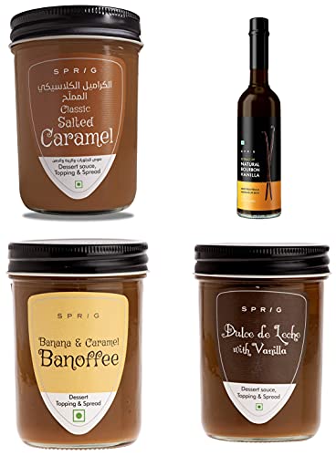 Image of S P R I G All Natural Vanilla Extract & Sweet Spreads Combo|Vanilla Extract For Baking|Milk-Based Sweet Spreads For Breakfasts,Dessert Sauce Or Topping & Beverages|Pack Of 4