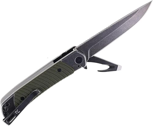 Miniatura 6 de REVO Knives Duo Drop Point con cortador auxiliar, verde, hoja 9CR con incrustaciones G10 en asas de acero inoxidable, multiherramienta de bloqueo,