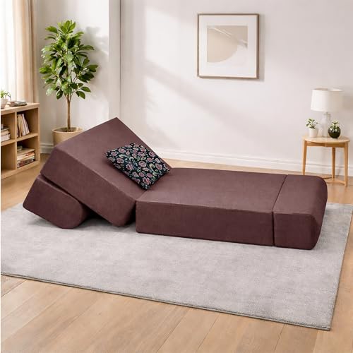 Image of Convertible 3 * 6 Single Seater Sofa Cum Bed | Foldable Sofa Bed for Apartments & Studio Rooms (Brown, URBANPRO)