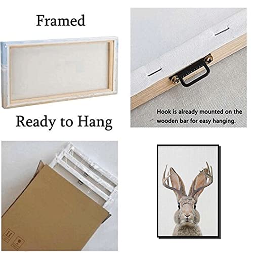 With Frame Jackalope Wall Art Mythical Creature Nursery Rabbit With Antler Print Woodland Animal Decor Modern Canvas Art Easter Decorations Wall Decor 08X12Inch Wooden Framed #TOP4