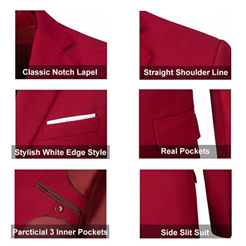 Mens Suit Slim Fit 3 Piece Suit Blazer Vest Pants Set Wedding Suit Mens Business Formal Men Suit Set Prom Solid Homecoming Suits Men Two Button Mens Tuxedos Light Burgundy M #TOP3