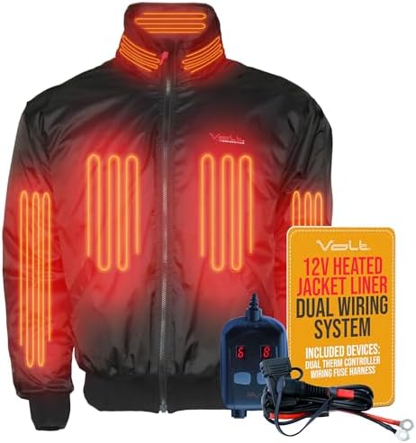 Volt 12V Heated Jacket Liner - Dual System Wired Heated Jacket for Motorcycle Riders - Men