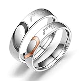 ♡Materal：Acero Inoxidable Daesar Anillo Compromiso Baratos 2 PCS Anillo Corazón Rompecabezas Grabado Love Anillos de Pareja Acero Inoxidable PlataTalla Mujer 30 & Hombre 25
