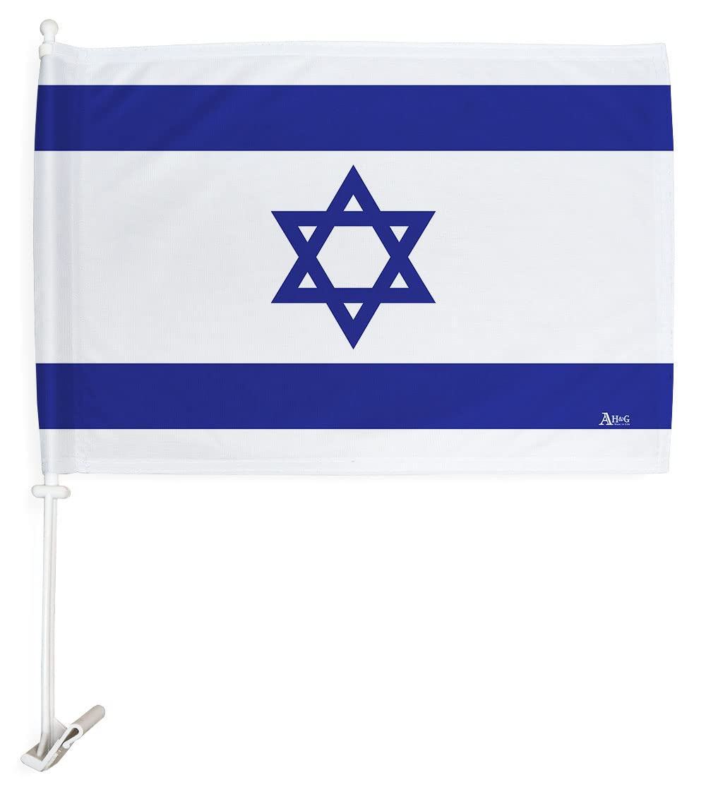 Bandera De Israeli Para Carros Israel Car Flag For Cars Window 2 PCS Pack Auto Small Gifts 12" x 18" Mount Bracket Clip Small Tapestry Outdoor Pole Accessories Vehicle Decorations Made In USA