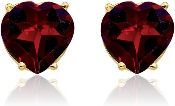 IceCarats 14K Solid Yellow Gold 4 carat Red Garnet Large Stud Earrings 8mm 0.3 inch Heart Cut, Natural, Prong Set, Butterfly Back For Her