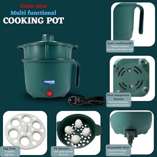 Image of MISCIBLE 1.5L Electric Multi-Function Food Warmer with Egg Tray & Steamer, Portable Mini Heating Kettle, 600W Travel Meal Maker with Auto Shut-Off & Boil Dry Protection for Soup, Noodles & Baby Food