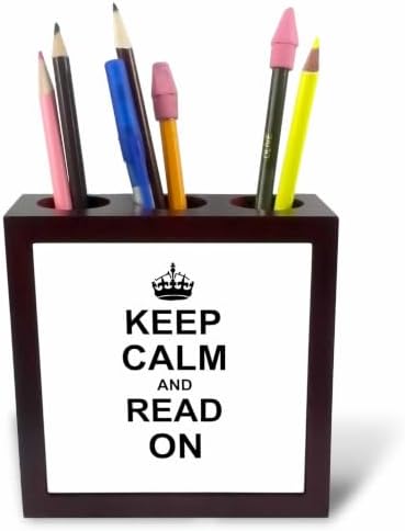 3dRose Keep Calm and Read on - carry on reading hobby job - Reader gifts - black fun funny humor humorous 5 inch tile pen holder image 3