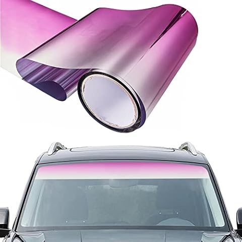 GraceYou Car Window Sun Visor Strip Tint Film Gradual Color Glossy DIY Car Front Windshield Protect Shade Sticker, 20CM*150CM (Medium, Pink) Cover