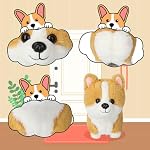 Cute Corgi Stuffed Animals Dog Plush Toy, 9.8'' Faux Fur Pillows Throw Plushie Dogs Pillow Doll, Soft Green Fluffy Friend Hugging Cushion - Kawaii Present for Every Age & Occasion