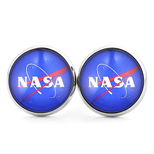 SCHMUCKZUCKER Unisex Ohrstecker Motiv NASA Edelstahl Ohrringe silber-farben blau 14mm Cover