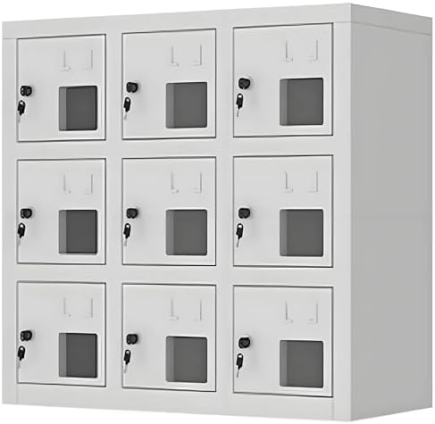 Slim Cell Phone Locker Case for Employees - Magnetic Lock Box with 12 Doors, Space-Saving Storage for Office Cubicles & Desks, Secure Mobile Device Organizer