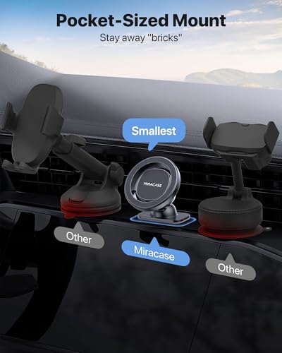 Image of miracase Upgrade for MagSafe Car Mount [33+LBS Strong Suction & 2200gf Magnetic] Small Phone Holders for Your Car Dashboard, 360 Adjustable Car Phone Holder Mount for iPhone Garmin GPS