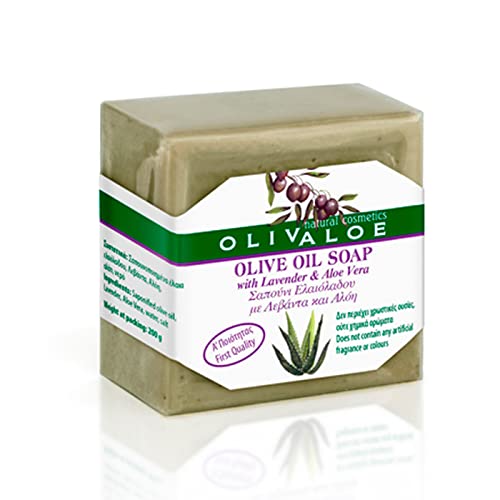 OLIVALOE 00199 - Handmade Traditional Olive Oil Soap with ALOE VERA & Lavender- Oliven Öl Seife 200g Cover