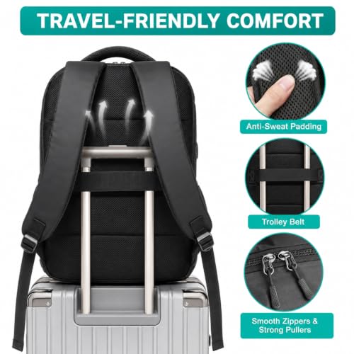 Image of SINSH Anti-Theft Laptop Backpack Aja | Water Resistant 15.6 Inch Bag With USB Charging Port | Travel Office Daily College Backpack Black For Men Women