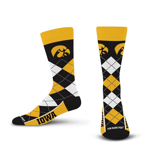 For Bare Feet NCAA IOWA HAWKEYES Argyle Remix Premium Dress Sock Team Color OSFM