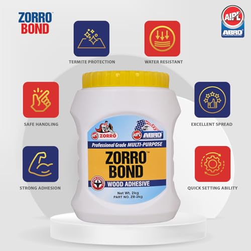 Image of ABRO ZORRO BOND-ZB Wood Adhesive Professional Grade Multi-Purpose Water-Resistant Heavy-Duty Glue with Extreme High Bond Strength for Woodwork Furniture Home Office (Pack of 1, 2Kg)