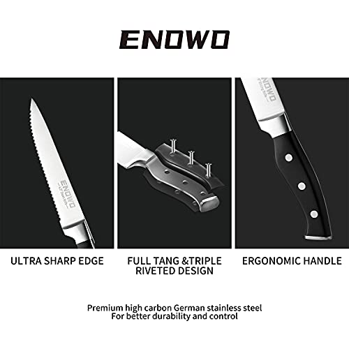 image for Steak Knives Set of 4 - Enowo Serrated Steak Knife Set - Carving Knife
