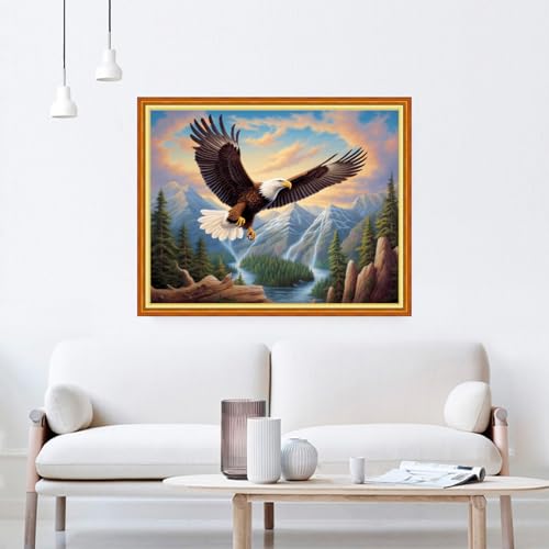 Image of DMCVIVR Stamped Cross Stitch Kits for Beginners Adults Needlepoint Kits for Beginners Embroidery Kits for Adults Crossstitch Kit for Beginners 11CT-Eagle Scenery 16x20 inchs