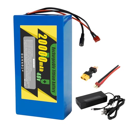48V 20AH ebike Battery with 30A BMS, 48v Lithium Battery Pack Compatible with 200-1000W Motors for Electric Bikes Scooter Motorcycles Electric Dirt Bikes Solar Storage Electric Wheelchair and More