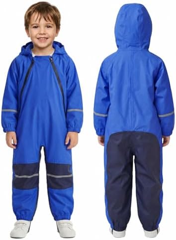 JiAmy Regenanzug Kinder, Matschanzug für Jungen & Mädchen Regenoverall Einteiler mit Doppel-Reißverschluss & Verstärkten Knien 1-12 Jahre